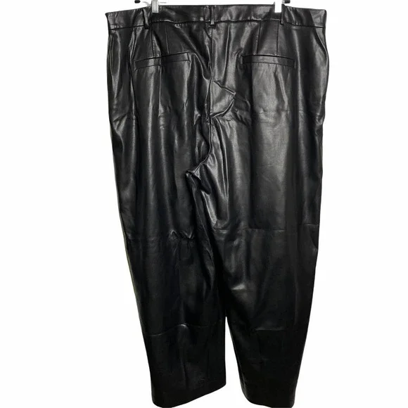 Eloquii Size 26 Pleat Front Faux Leather Ankle Pant Black Pockets No Belt - Picture 4 of 9